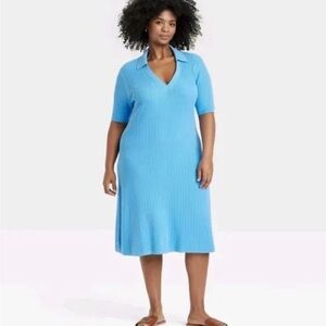 Ava & Viv Women's Short Sleeve Pleated Shirt Dress Light Blue 1X XL 18 NWT *READ